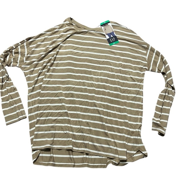 NWT GAP Tan and White Striped Top Basics Classic Capsule Layering Size XL - Picture 1 of 6